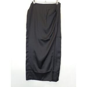 French Connection Faux Wrap Skirt Midi Stain Women 2 Black Neutral Office Witchy